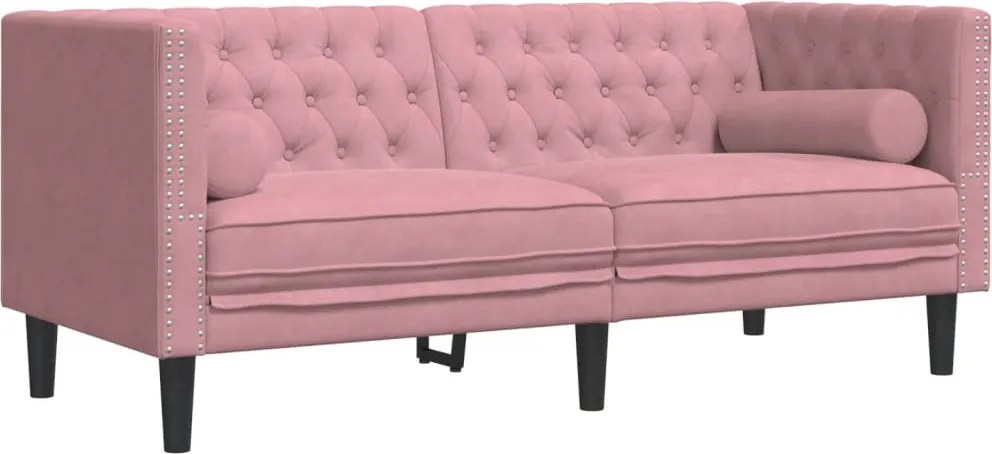vidaXL 2 személyes rózsaszín bársony Chesterfield kanapé párnákkal