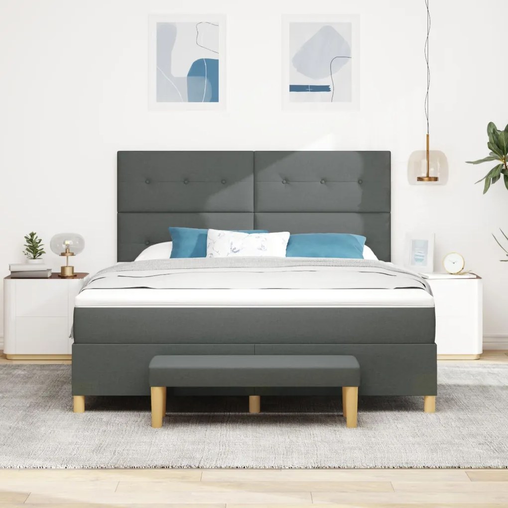 vidaXL Box Spring Ágy matraccal és paddal Sötétszürke 180x200 cm Szövet
