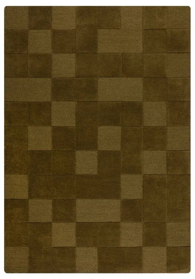 Khaki kézi szövésű gyapjú szőnyeg 120x170 cm Checkerboard – Flair Rugs