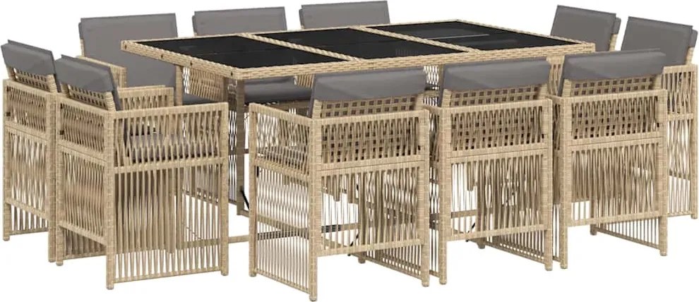 vidaXL 11részes vegyes bézs polyrattan kerti étkezőgarnitúra párnákkal
