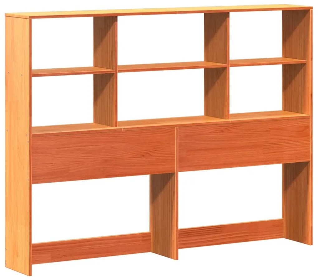 viaszbarna tömör fa könyvespolcos ágy matrac nélkül 120 x 200cm