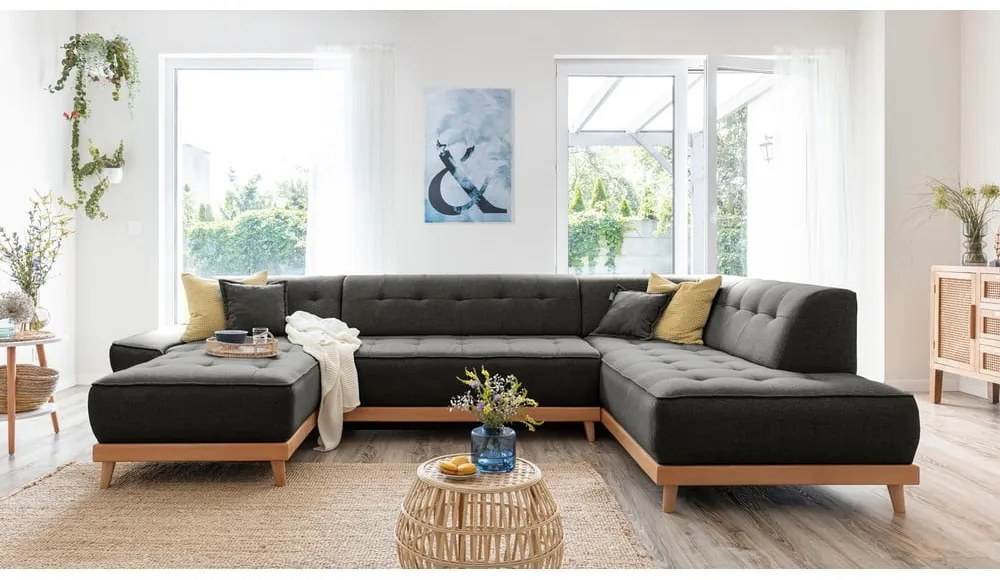 Dazzling Daisy sötétszürke kinyitható U alakú kanapé, jobb oldalas - Miuform