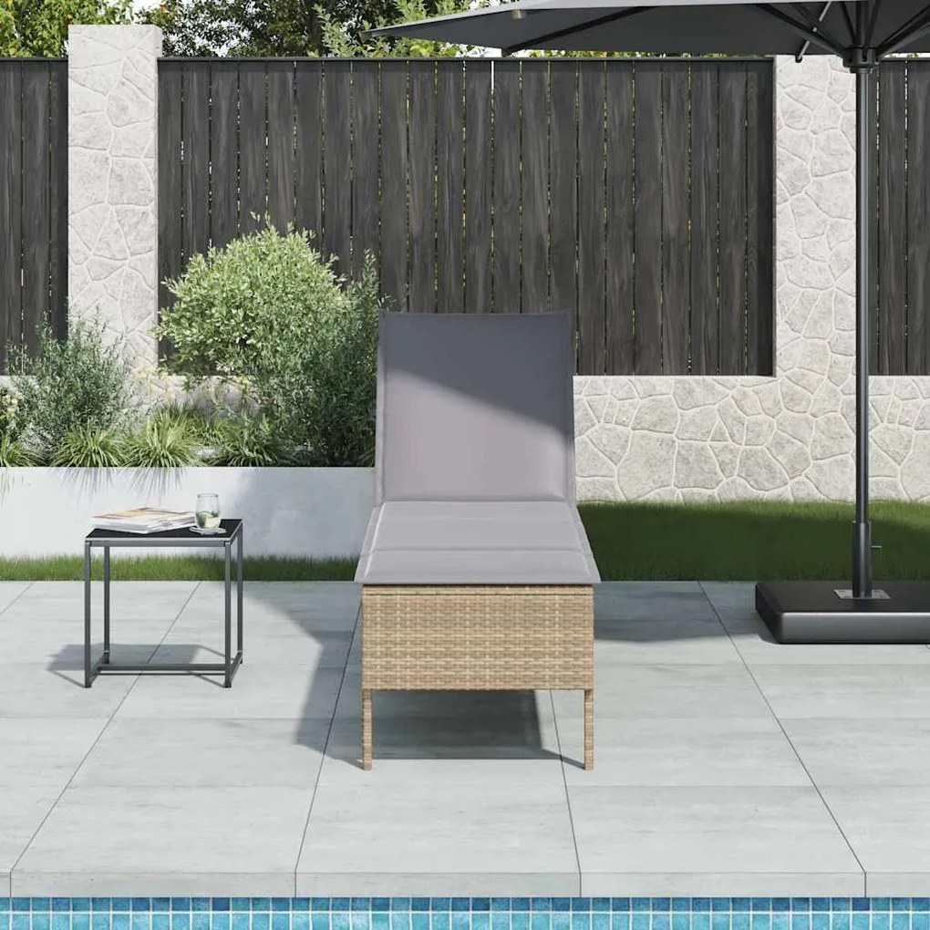 bézs polyrattan napozóágy párnával 55x200x44 cm