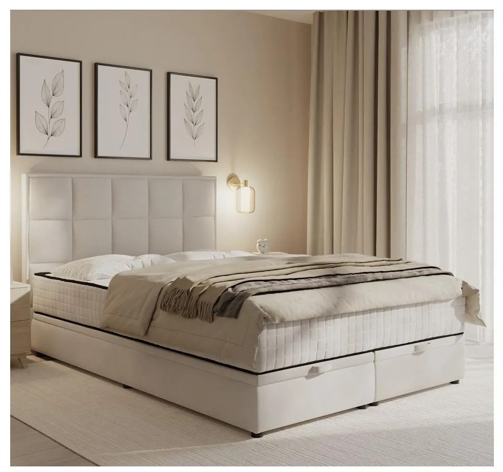 Kárpitozott ágy matracokkal és ágyneműtárolóval GRACE 140x200 cm bézs