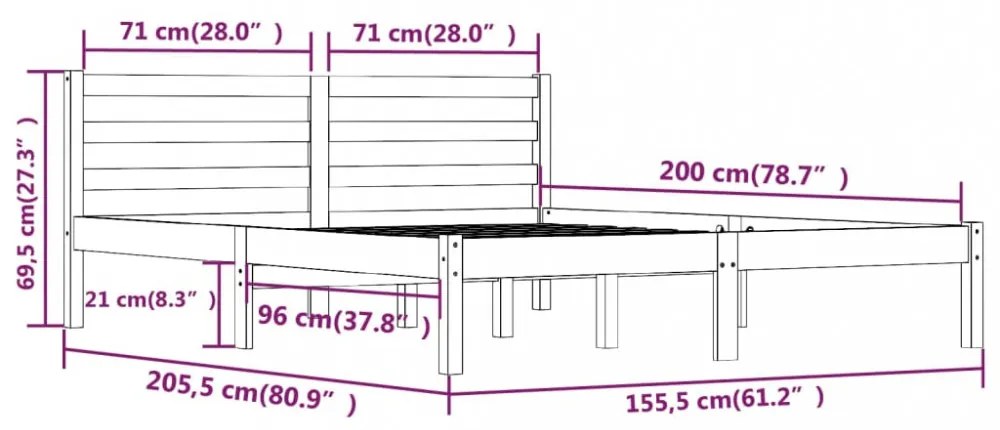 fehér tömör fenyőfa ágykeret 150 x 200 cm (King Size)