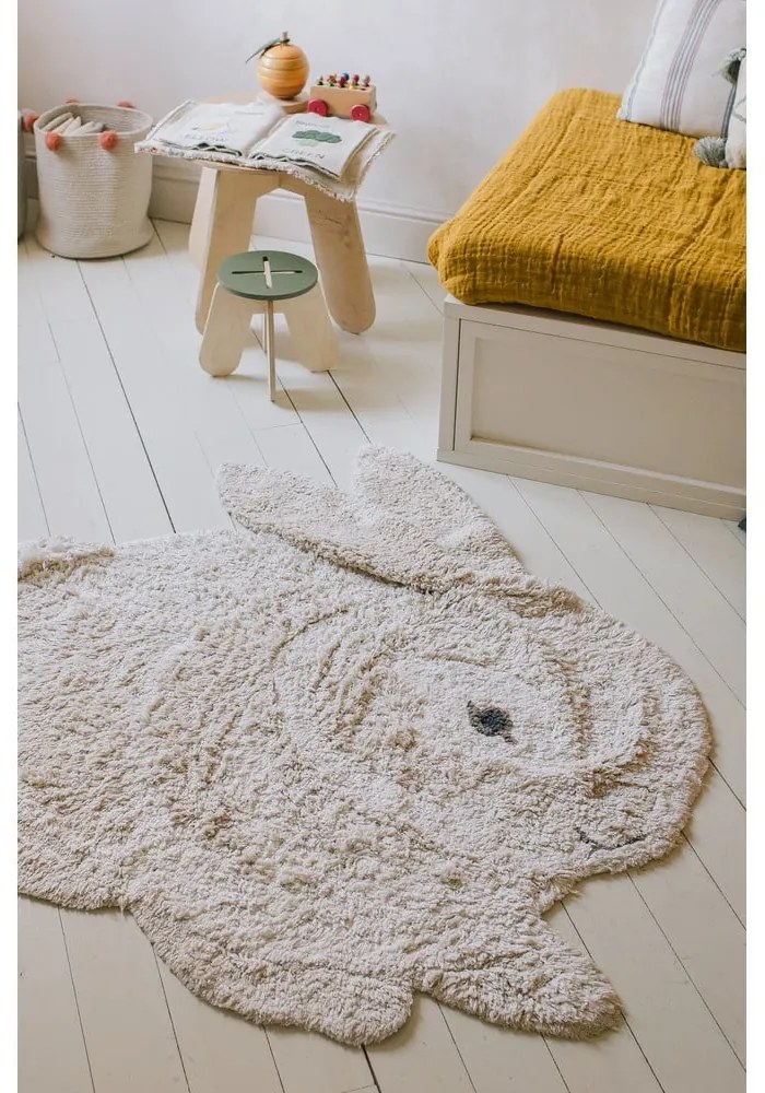 Világosszürke mosható kézi szövésű pamut gyerek szőnyeg 130x135 cm Bunny – Lorena Canals