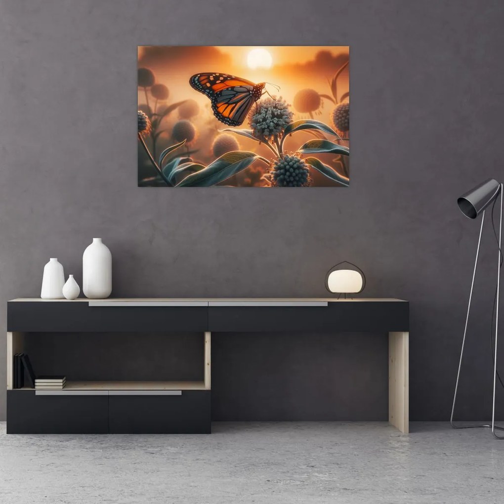 Kép – Pillangó a lenyugvó napban (90x60 cm)