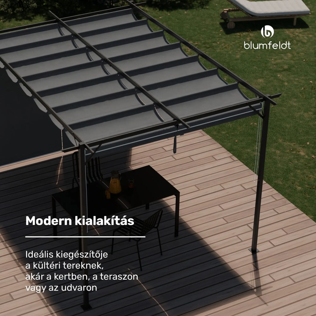 Blumfeldt Pantheon Robust Pergola, 3x4 m időjárásálló porszórt acél oldalsó redőnyökkel