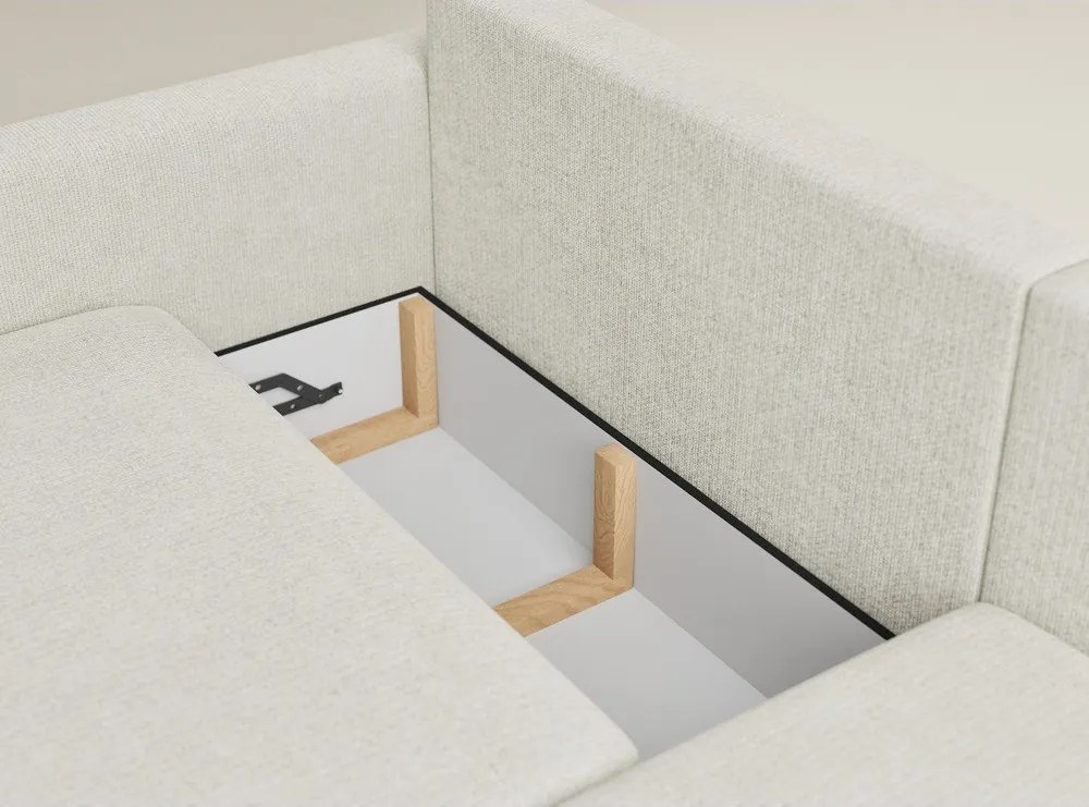 Krémszínű zsenília kinyitható-tárolóhelyes sarokkanapé (jobb oldali-heverő résszel) Leon – Maison de Rêve