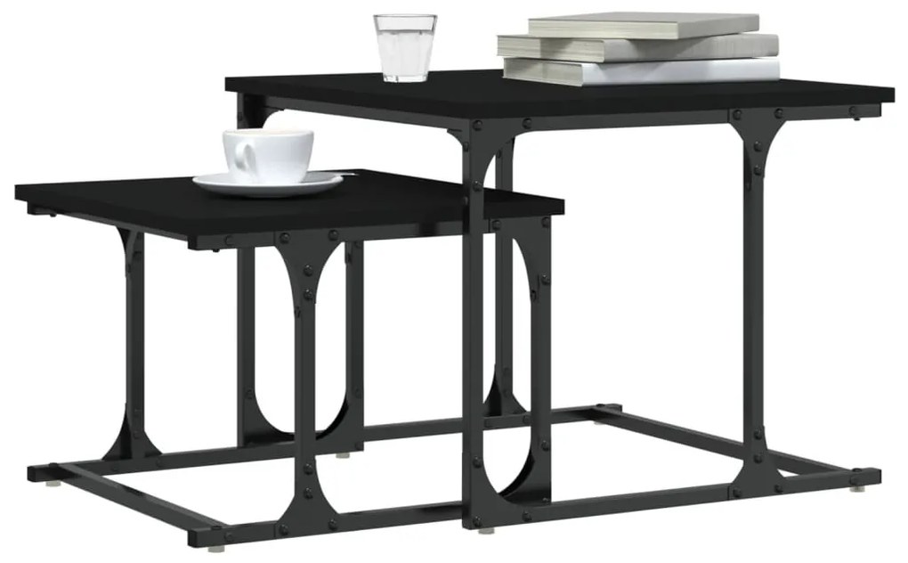 2 db fekete szerelt fa egymásba tolható dohányzóasztal