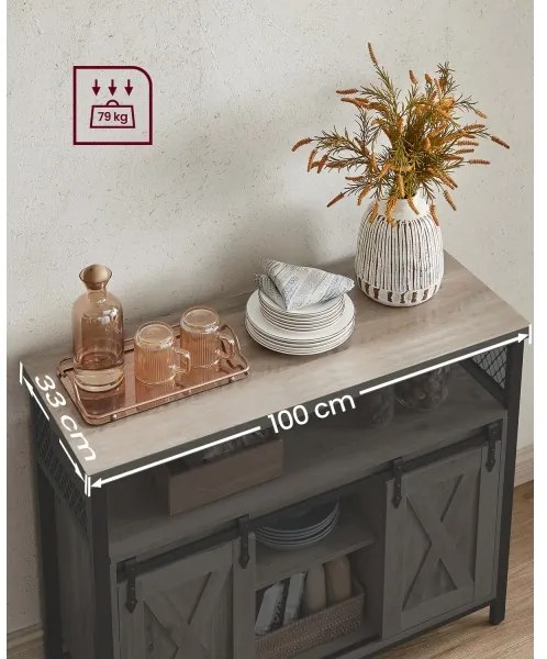 FIRA tolóajtós komód, taupe/fekete színben