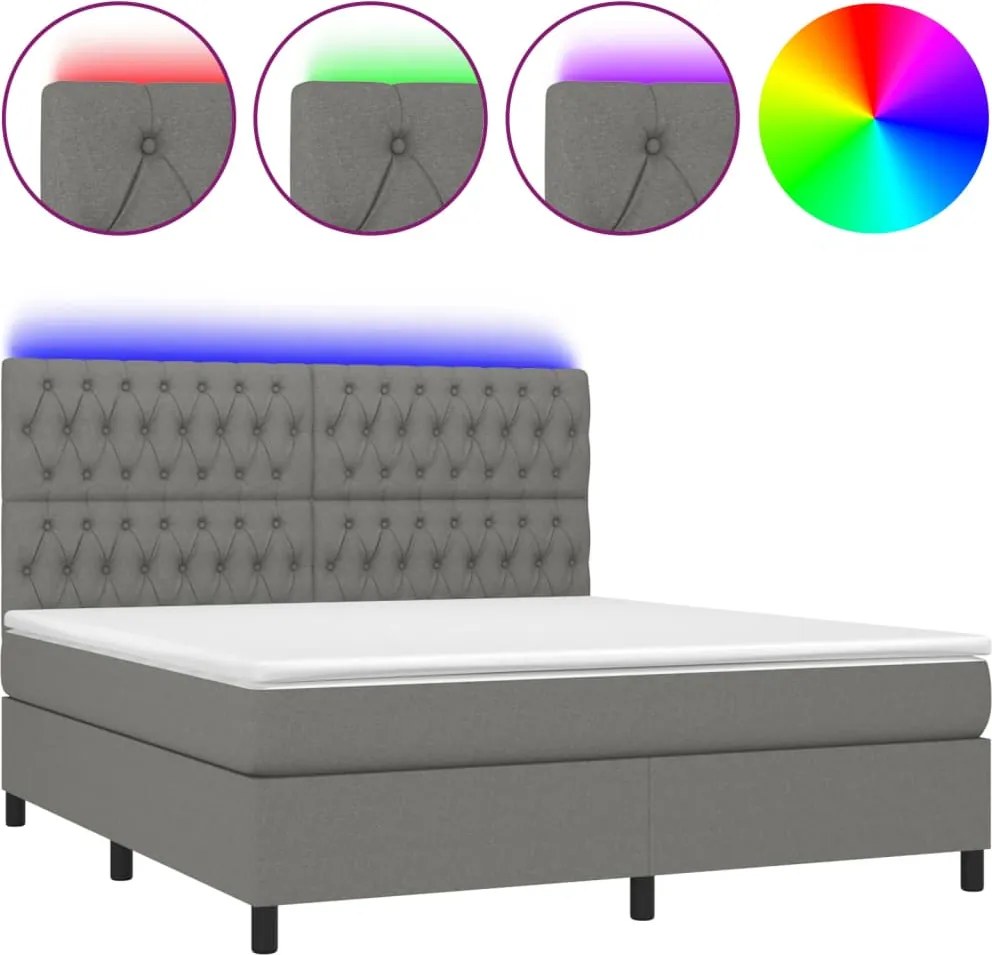 vidaXL sötétszürke szövet rugós és LED-es ágy matraccal 180 x 200 cm