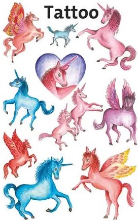 Matrica, tetoválás, 1 ív, 76x120 mm, AVERY ZWECKFORM, Z-Design No.5669, unikornisok (AY56669)