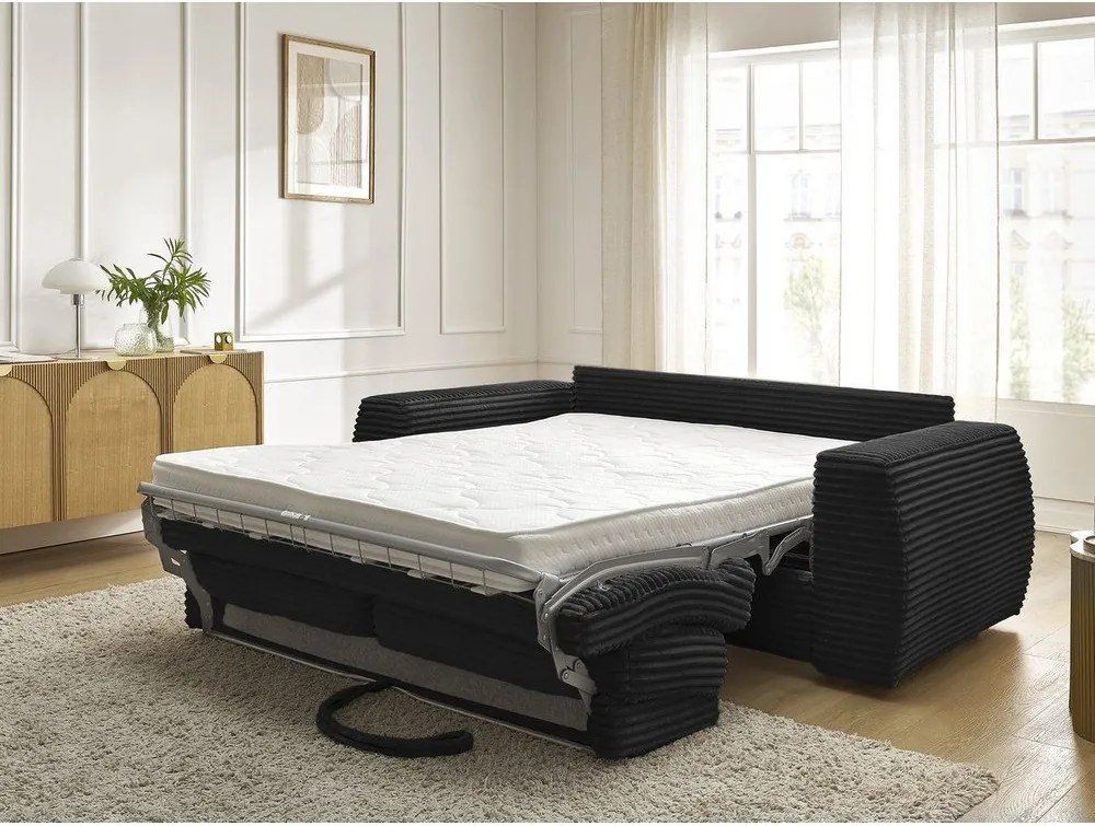 Fekete kordbársony kanapé mindennapos alvásra-kinyitható 240 cm Hugo – Bobochic Paris