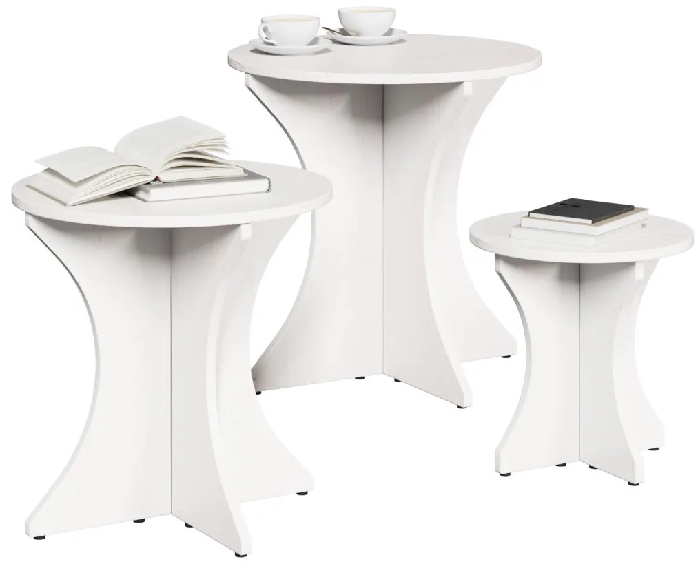 Dohányzóasztal 3 pcs Fehér 46 x 46 x 47 cm Tömör fenyőfa