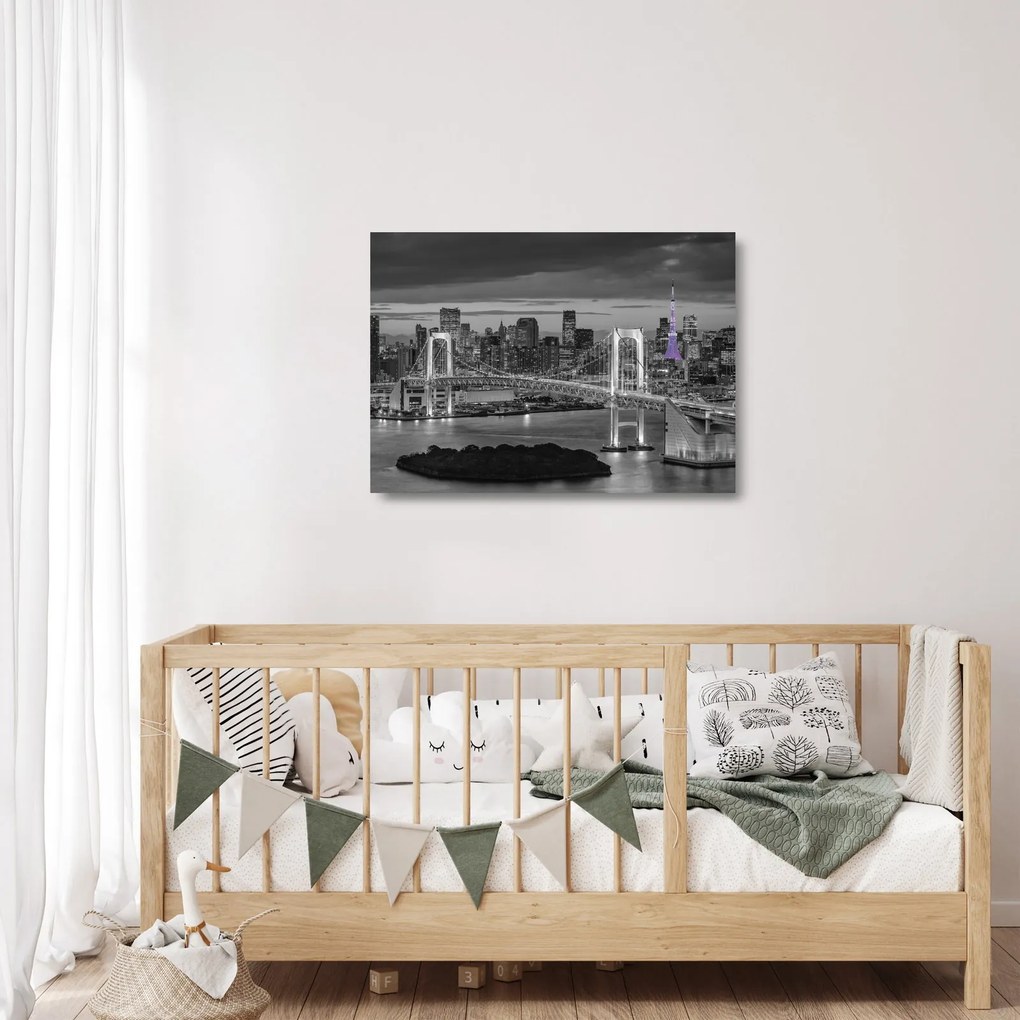 Üveg kép - A nagyváros a lila toronnyal (70x50 cm)