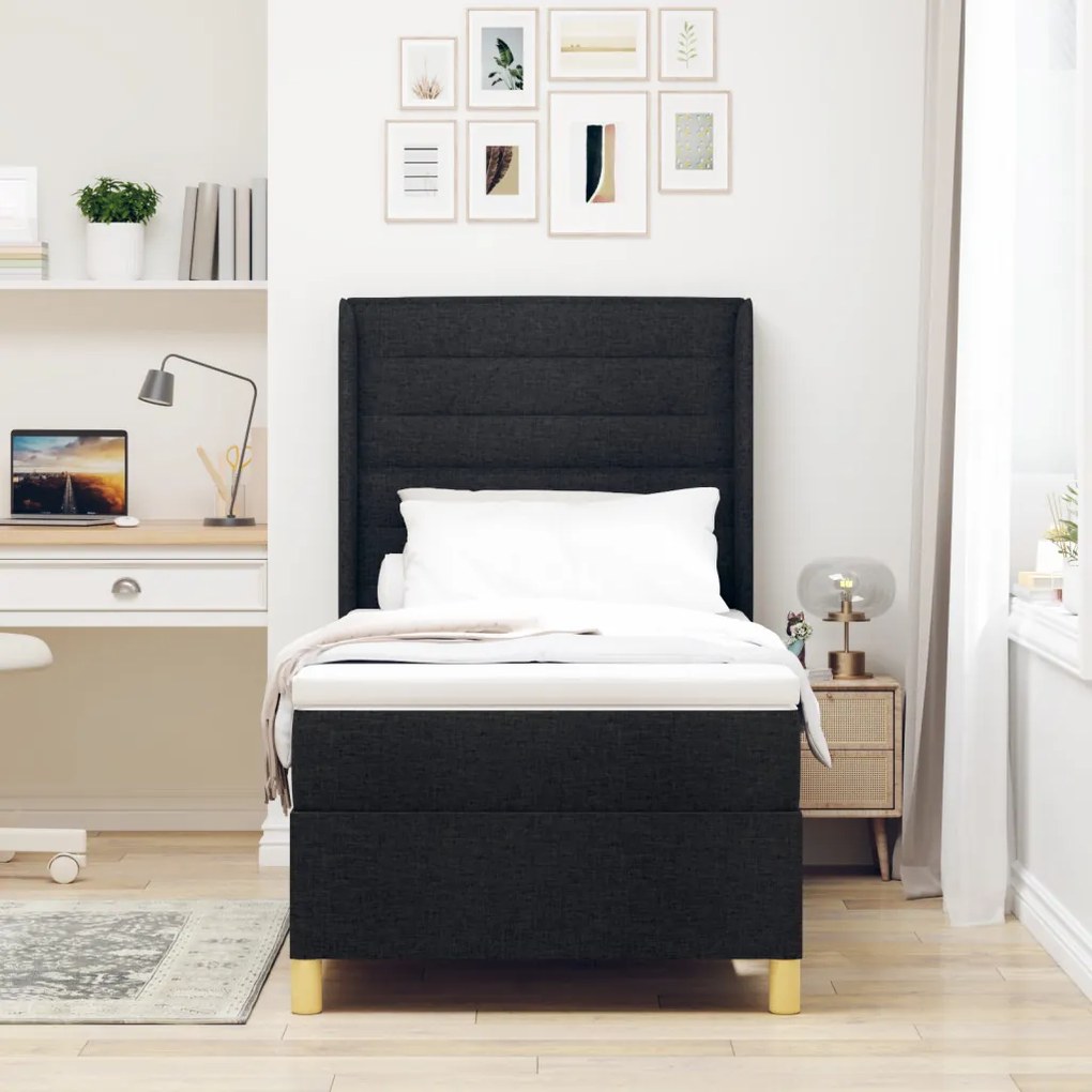Box Spring ágy matraccal - Fekete, 80x200 cm, Szövet