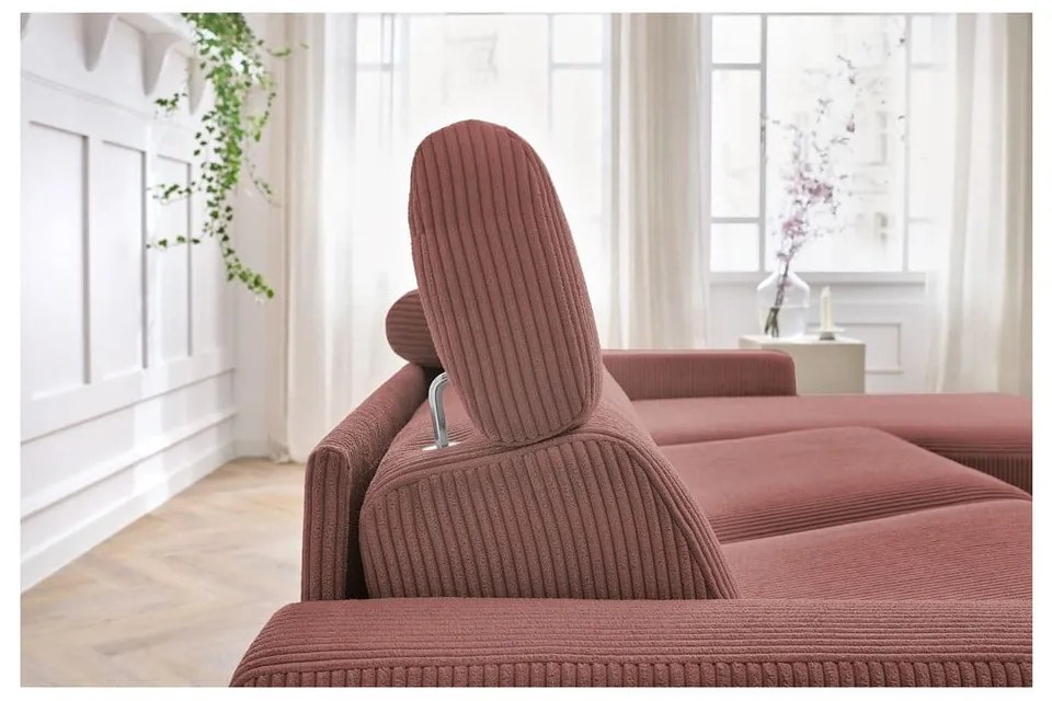 Rózsaszín kordbársony kinyitható sarokkanapé (variálható) Monaco – Bobochic Paris