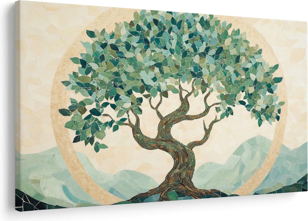 Kép – Elegáns mozaik fával (90x60 cm)
