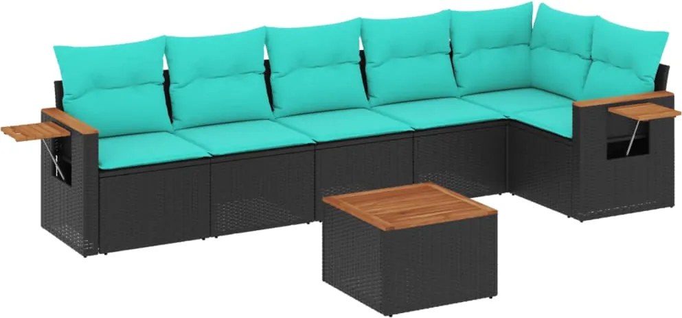 vidaXL 7 részes fekete polyrattan kerti ülőgarnitúra párnákkal