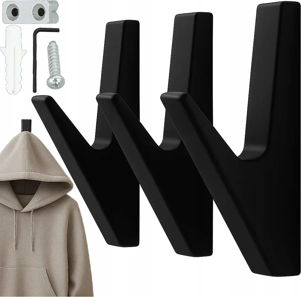 3x Ruhaakasztó Előszobába Fali Akasztó Fekete Loft