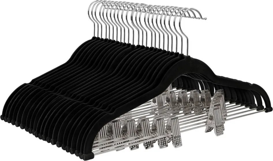 Nadrágtartós vállfák, 12 darabos szett, fekete 42,5 cm széles