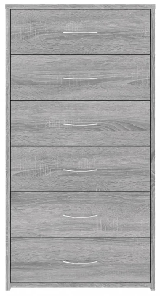 szürke sonoma színű szerelt fa komód 6 fiókkal 50x34x96 cm