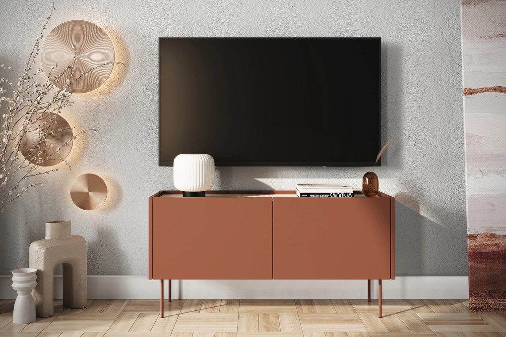 Desin 120 2D kétajtós TV-szekrény - kerámia vörös / nagano-tölgy