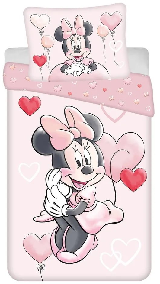 Rózsaszín egyszemélyes pamut gyerek ágyneműhuzat 140x200 cm Minnie "Balloon" – Jerry Fabrics