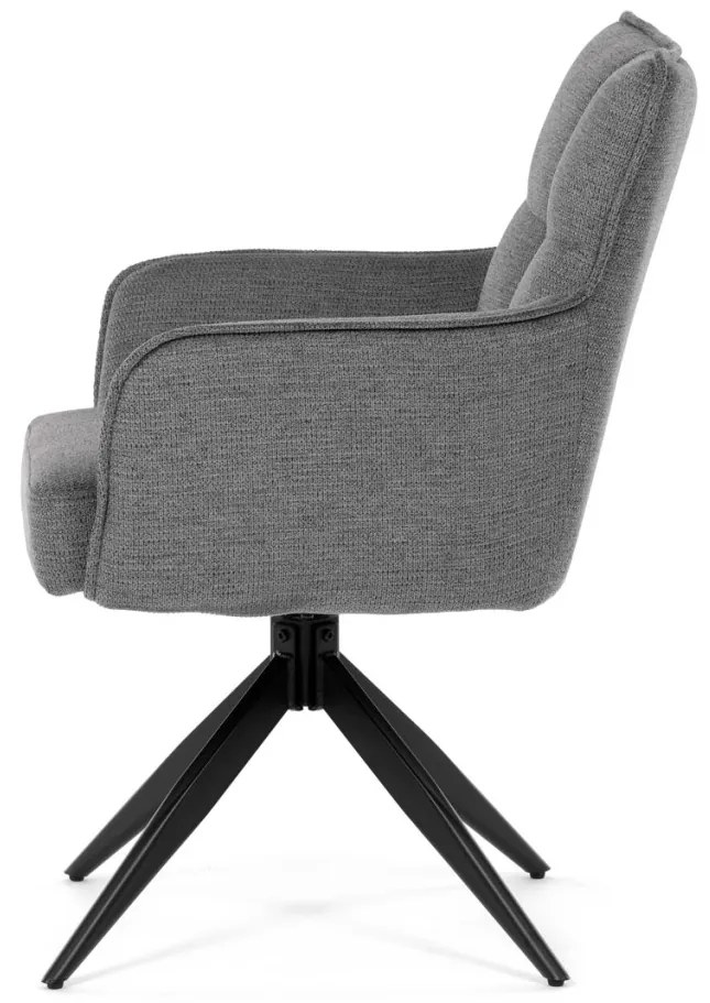 Scaun de sufragerie pivotant, arcuri buzunare în scaun, mecanism rotativ la 180°, tapițerie gri impermeabilă, metal negru