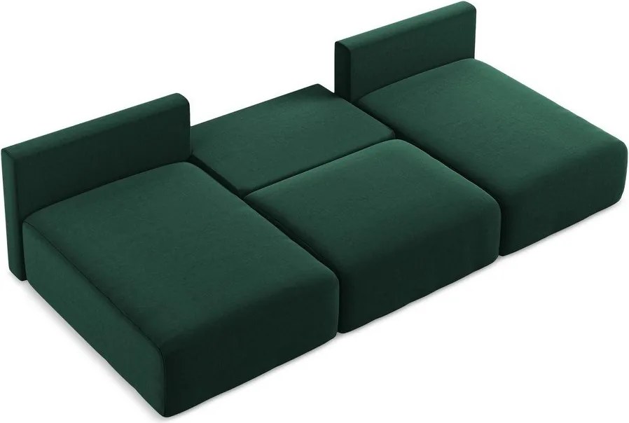 Sötétzöld bársony kinyitható-tárolóhelyes sarokkanapé (U alakú) Kalena – Makamii
