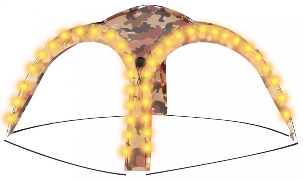 terepszínű rendezvénysátor LED-del/4 oldalfallal 3,6x3,6x2,3 m