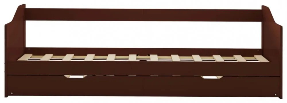 sötétbarna fenyőfa kihúzható kanapéágy keret 90 x 200 cm