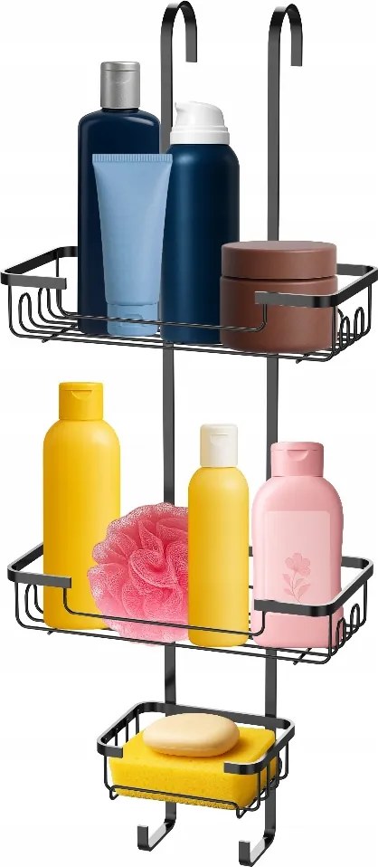 Függesztett Polc Fekete Fürdőszobai Zuhanykabinhoz, Strapabíró Acél