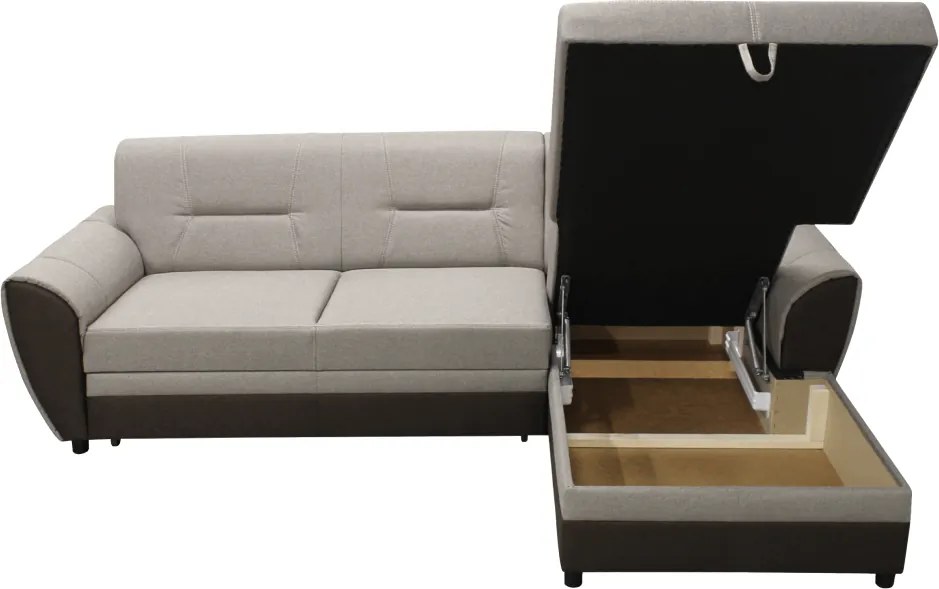 Kinyitható ülőgarnitúra, barna/szürkésbézs taupe, jobbos, SEVARD ROH