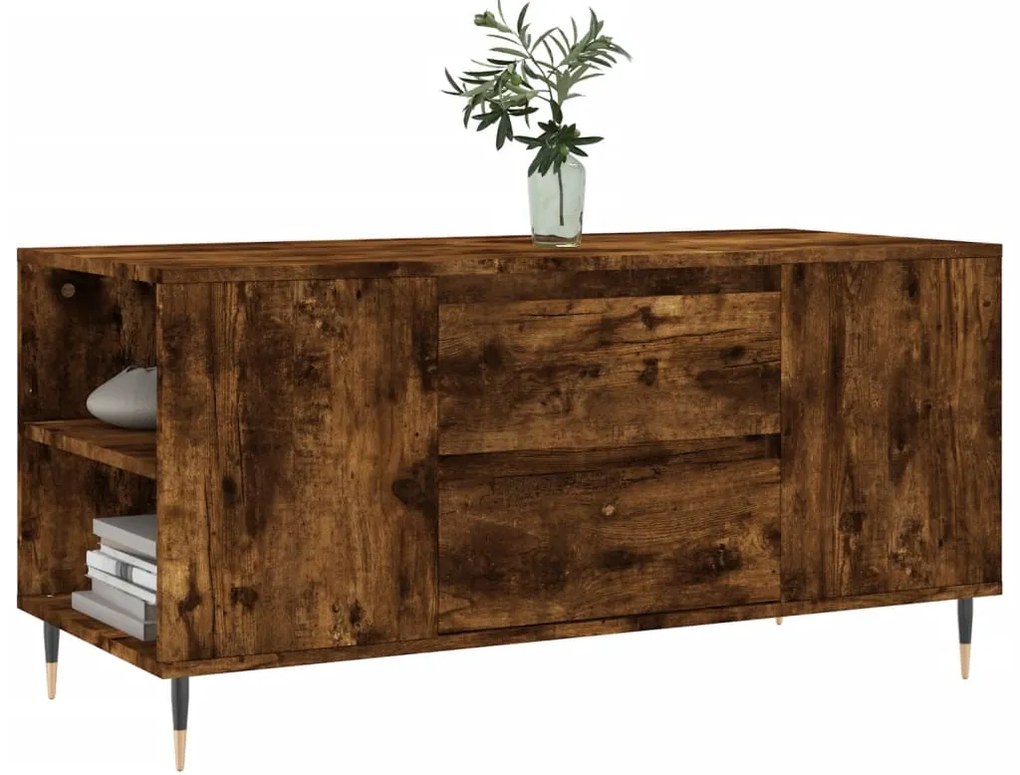 Füstös tölgy színű szerelt fa dohányzóasztal 102x44,5x50 cm