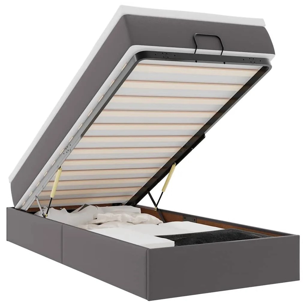 Ottomán ágykeret matraccal Szürke 90x200cm műbőrrel