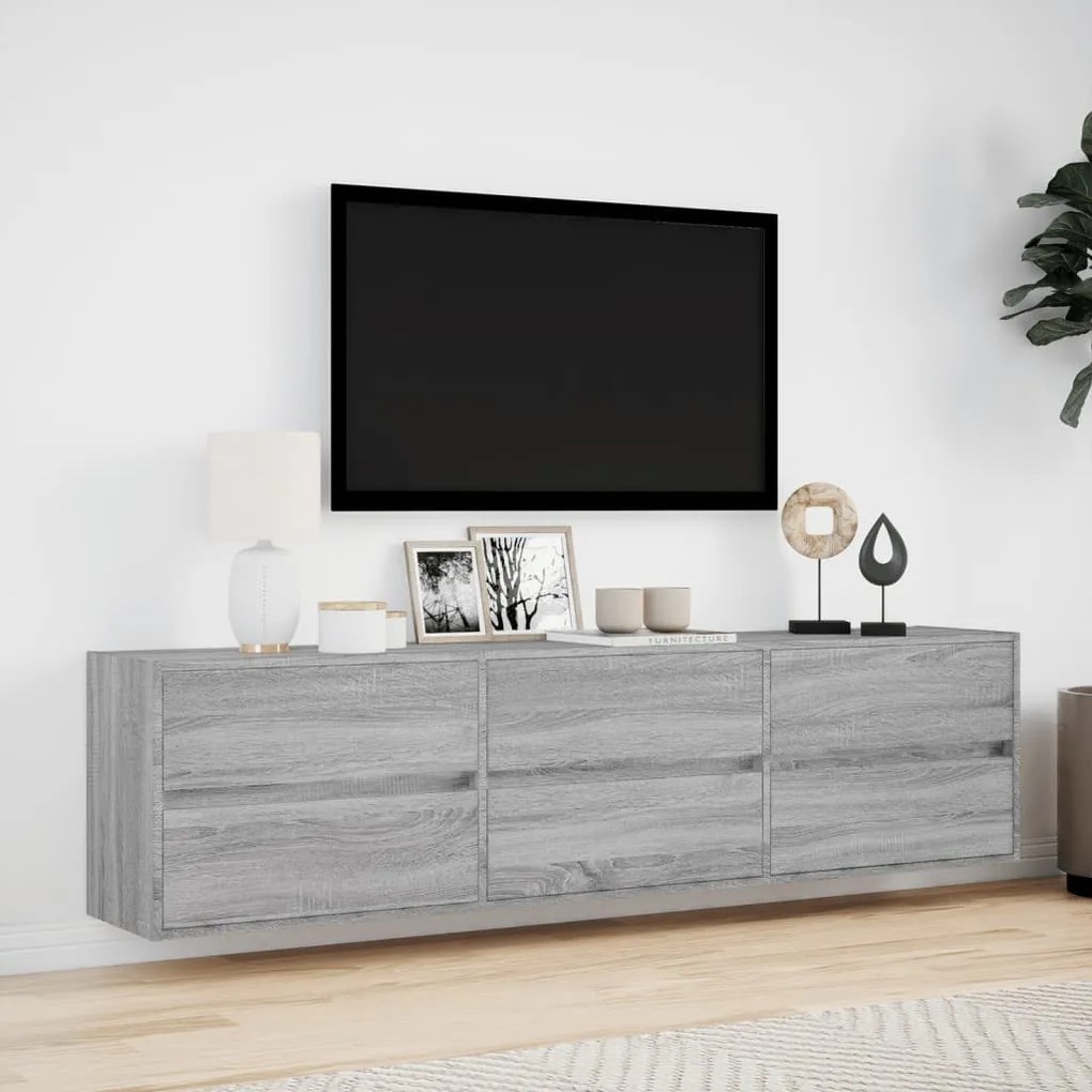 szürke sonoma színű fali TV-szekrény LED-del 180 x 31 x 45 cm