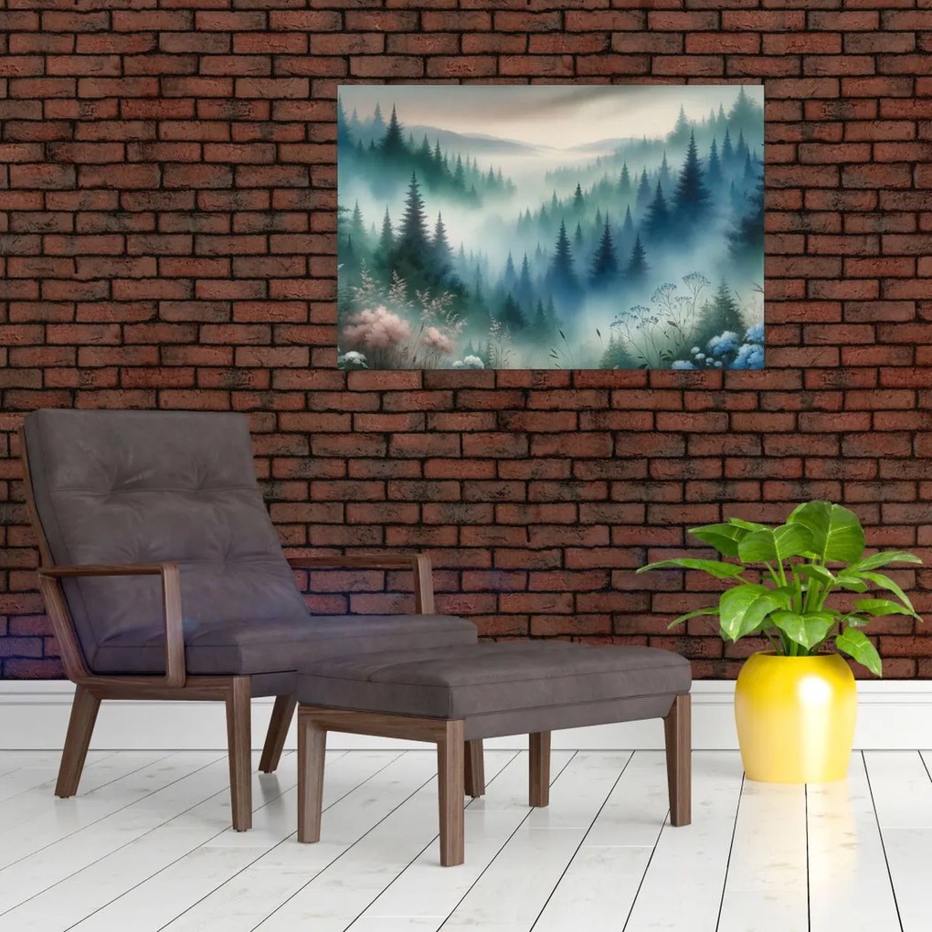 Kép - Erdős táj köddel (90x60 cm)