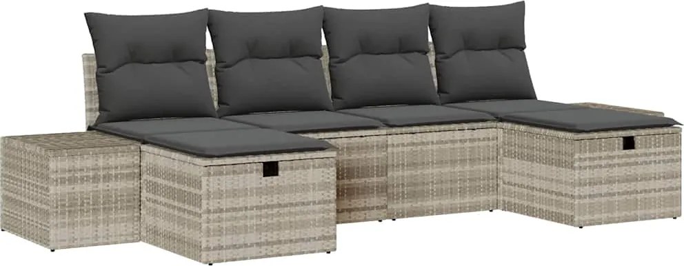 vidaXL Kerti Kanapé Szett párnával 6 pcs Világosszürke polirattan