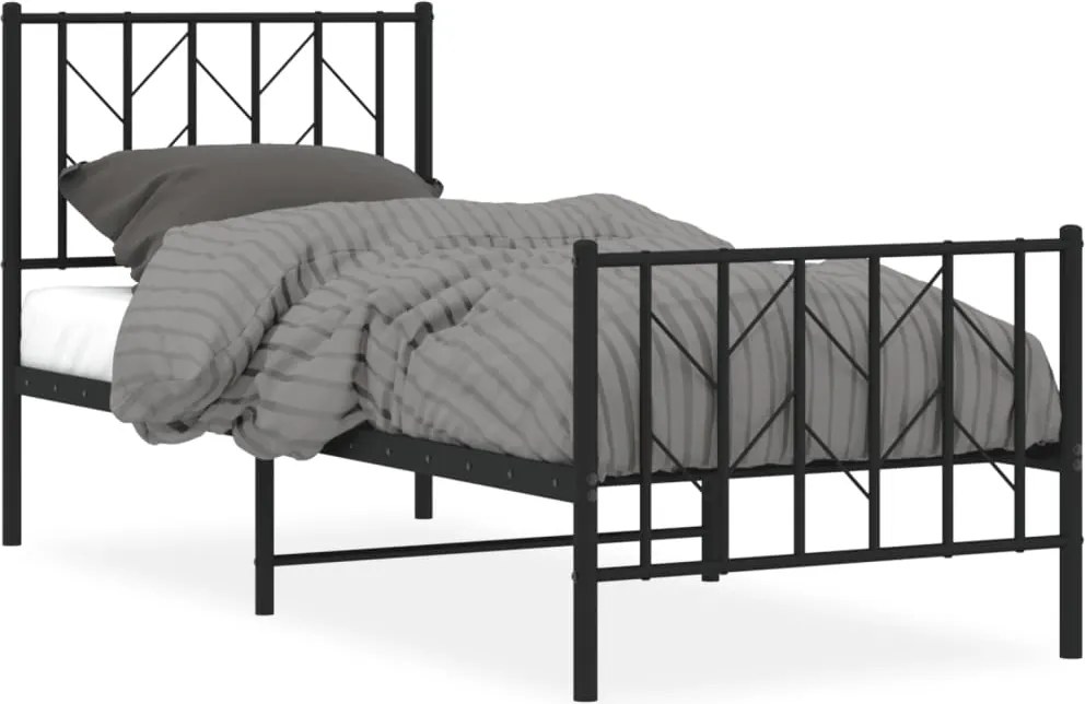 vidaXL fekete fém ágykeret fej- és lábtámlával 75 x 190 cm