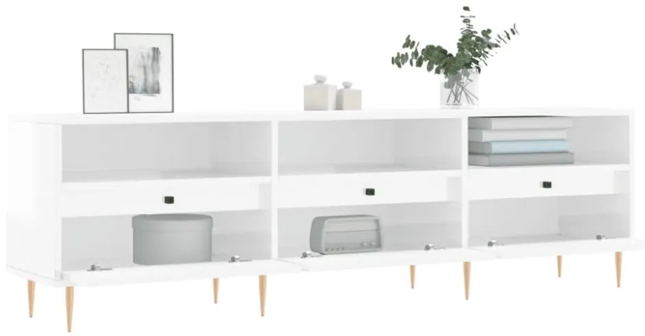 magasfényű fehér szerelt fa TV-szekrény 150 x 30 x 44,5 cm