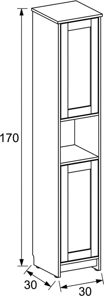 Fehér fürdőszobai szekrény AUK-E1166 WT, 30×30×170 cm