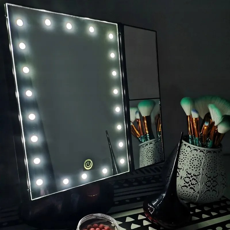 Állítható, forgatható, kihajtható LED-es tükör, fekete