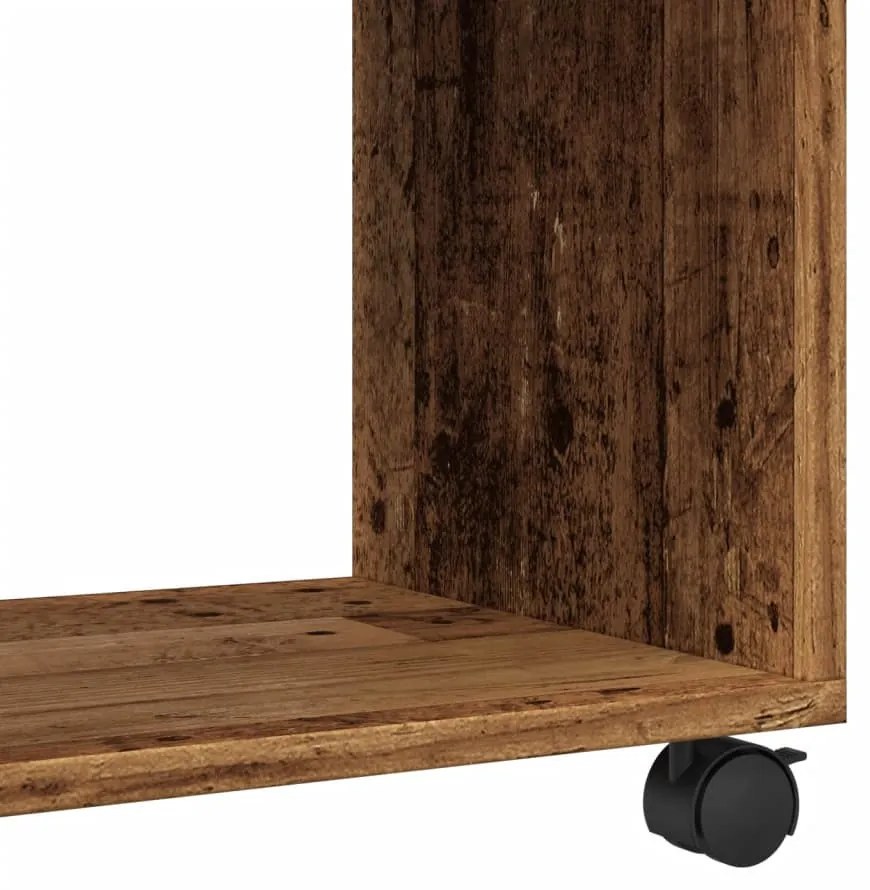 antik fa színű szerelt fa kisasztal kerekekkel 70 x 35 x 60 cm