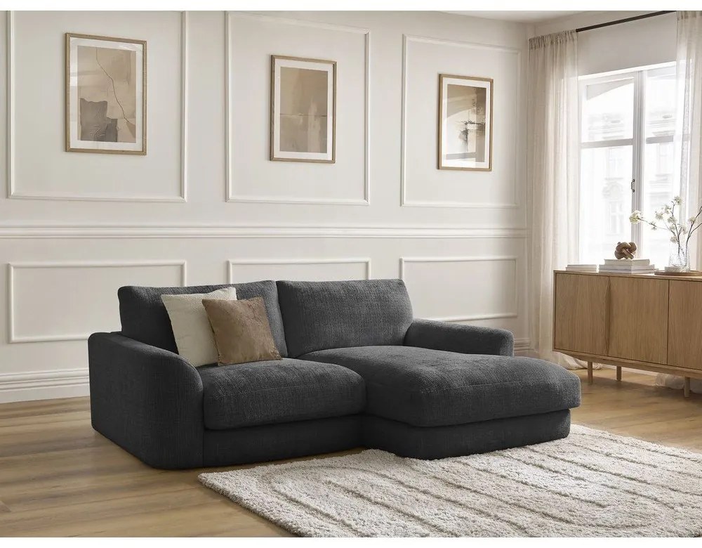 Fekete zsenília sarokkanapé (jobb oldali-heverő résszel) Leonore – Bobochic Paris