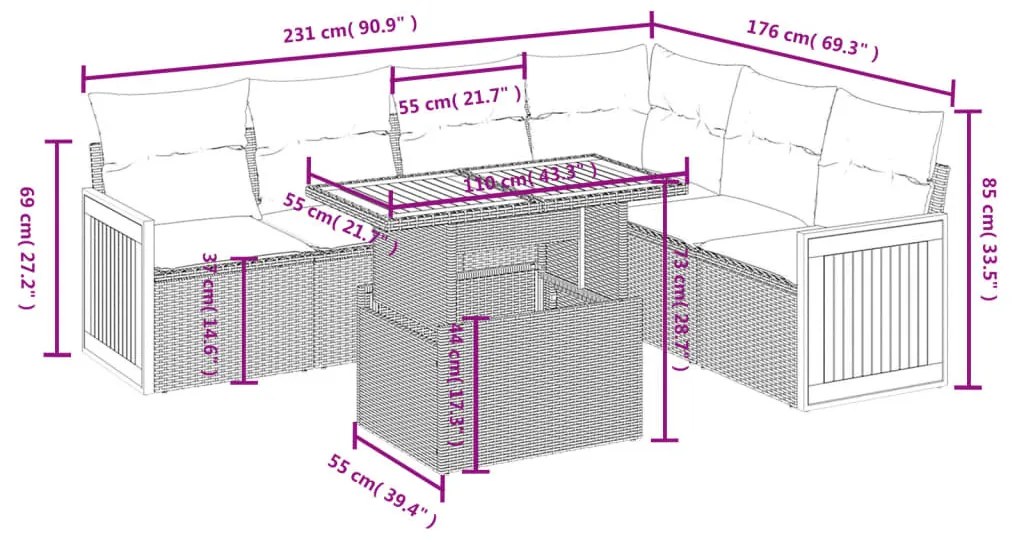 7 részes szürke polyrattan kerti ülőgarnitúra párnákkal