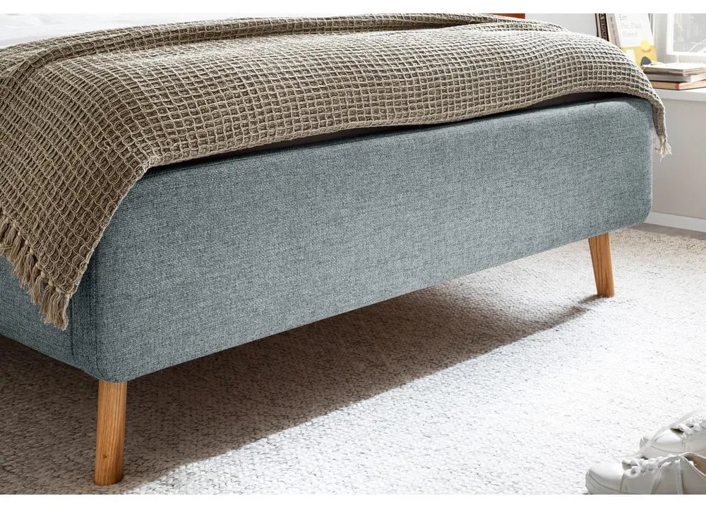 Szürkéskék kárpitozott ágyneműtartós franciaágy ágyráccsal 140x200 cm Lotte – Meise Möbel