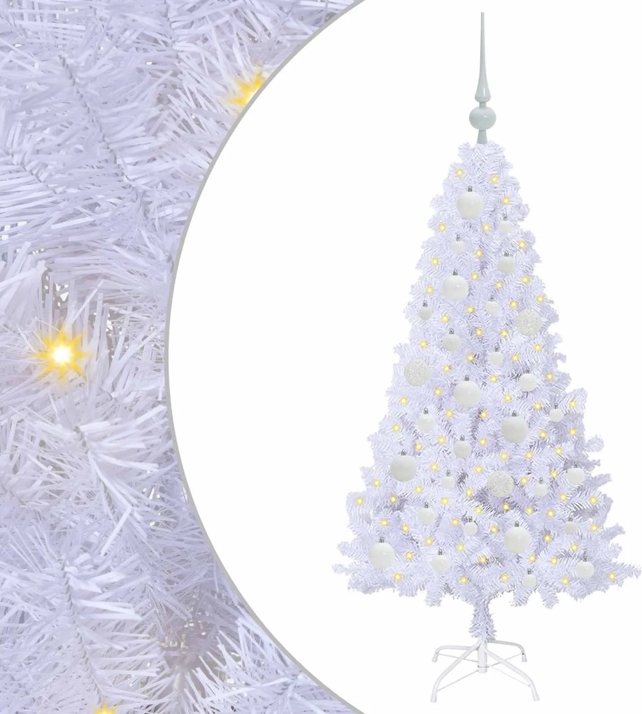 vidaXL Mű karácsonyfa 150 LED-del állvánnyal Fehér 120 cm PVC és Acél
