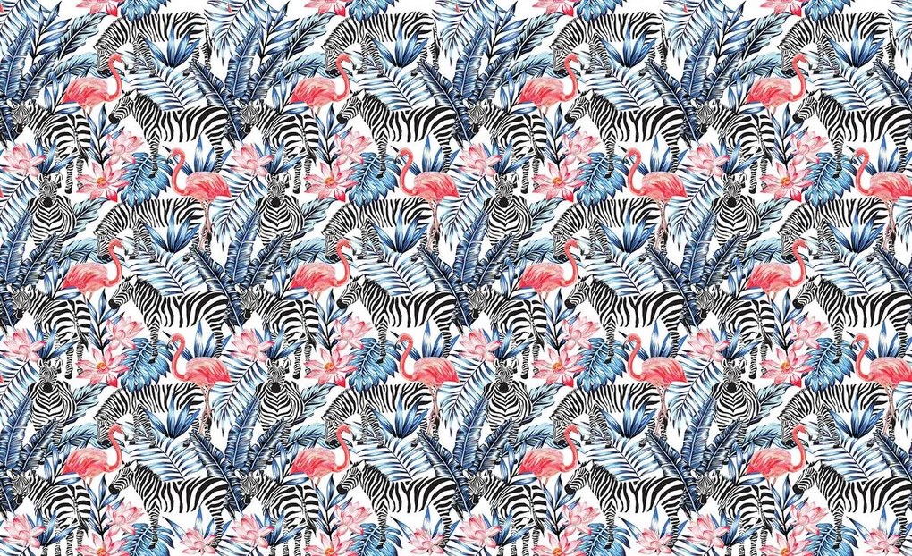 Fotótapéta - Mozaik - zebra és flamingó (152,5x104 cm)
